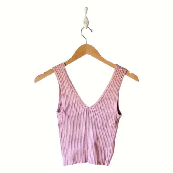 Madewell NWT V-neck Cropped Ribbed Sweater Tank sz S in Powder Pink - Picture 7 of 11